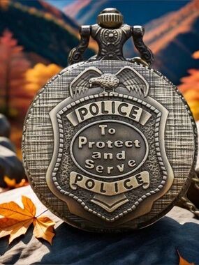 New bronze-toned quartz pocket watch engraved eagle POLICE To Protect and Serve